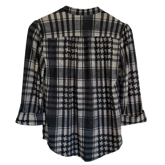 NWT New Directions Plaid Henley Fall Base 3/4 Sleeve Black White Women’s Size SP - Picture 3 of 10